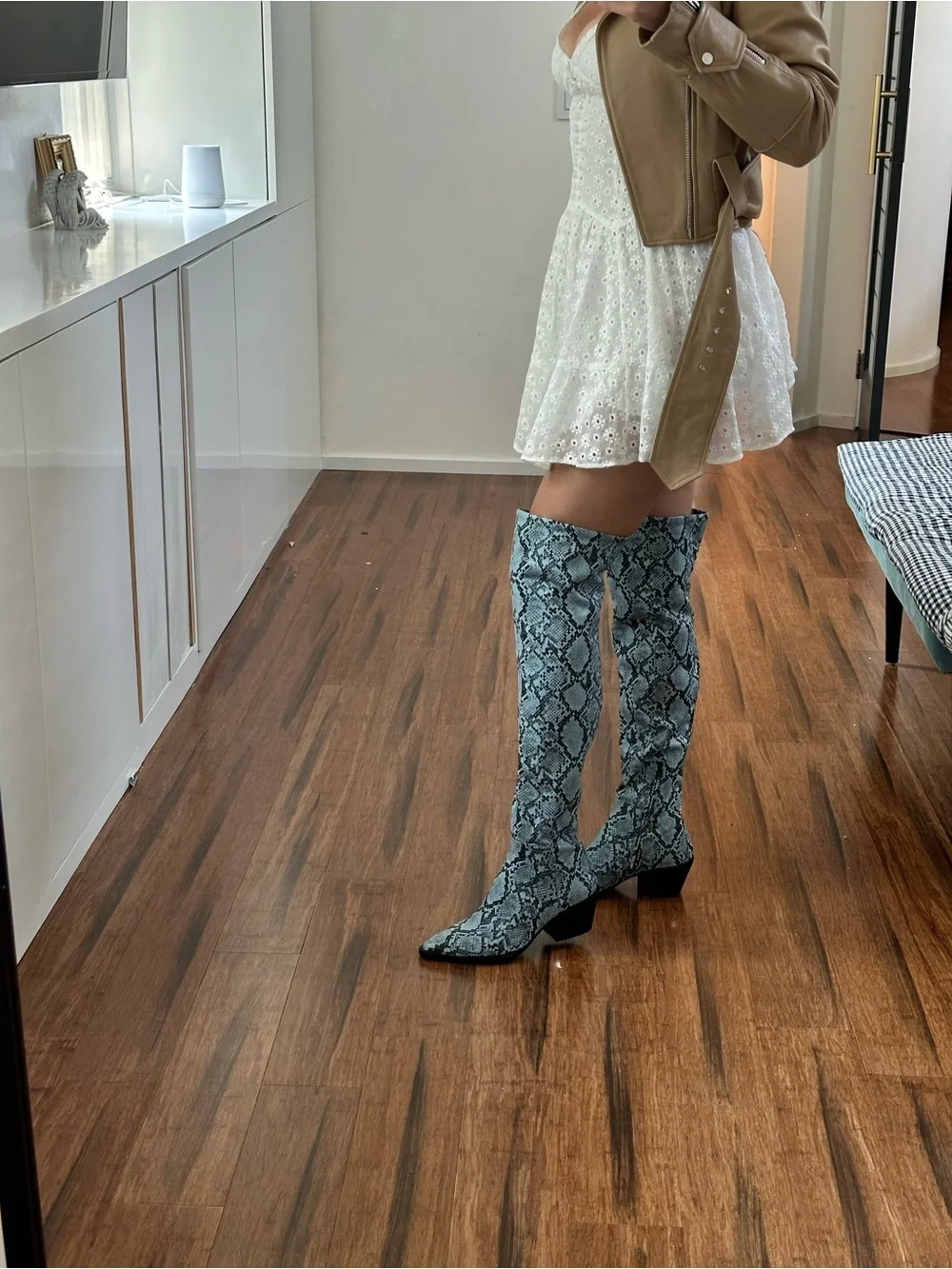 Gianni Bini Blue and Black Snake-Print Ankle Boots